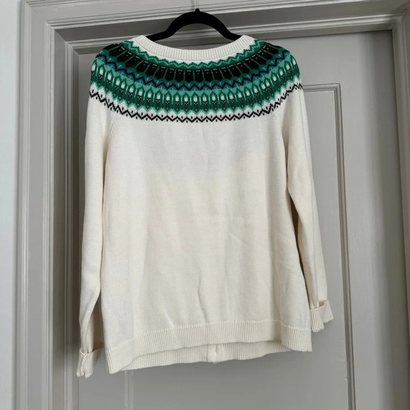 Talbots 100% cotton green and cream fair isle button cardigan sweater size L - Picture 5 of 6